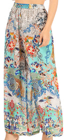 Sakkas Anie Women's Boho Casual Flowy Flare Palazzo Wide Leg Pants Floral Print