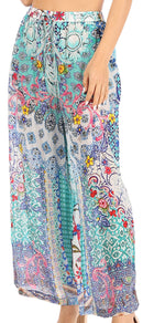 Sakkas Anie Women's Boho Casual Flowy Flare Palazzo Wide Leg Pants Floral Print