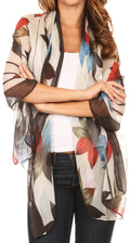 Sakkas Nichole summer gauze featherweight patterned versitile sheer scarf wrap#color_7-BlackWhite