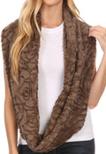 Sakkas Mellah Long Wide Soft Fuzzy Furry Fur Infinity Fall Winter Wrap Scarf#color_Brown