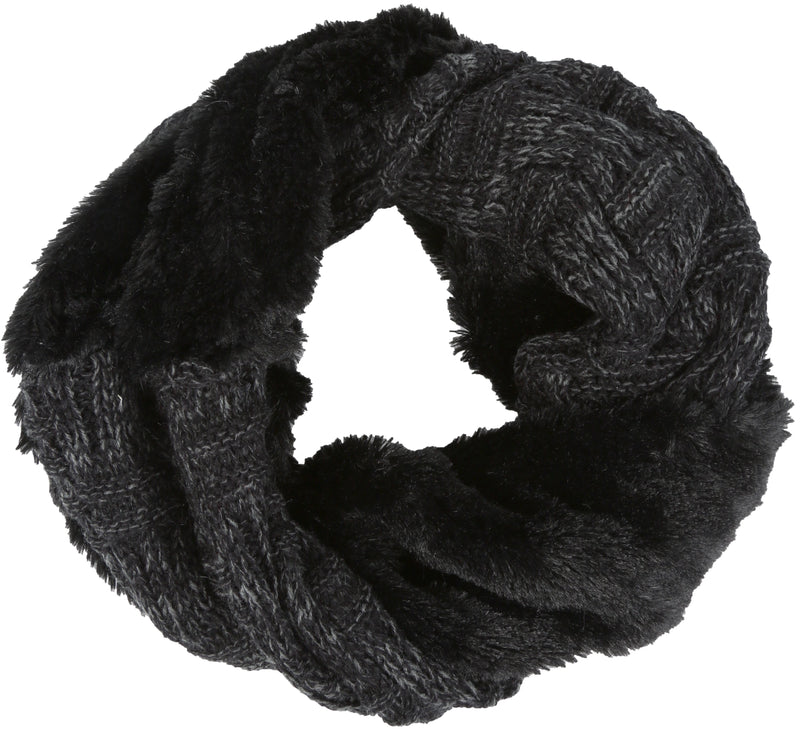 Sakkas Dalien Short Length Two Sided Faux Fur Ribbed Cable Knit Infinity Scarf