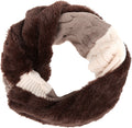 Sakkas Maye short Two Sided Faux Fur Multi Colored Bolcked Wrap Infinity Scarf#color_Brown/Cream