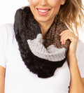 Sakkas Julie Short Wrap Around Two Sided Faux Fur And Ribbed Knit Infinity Scarf#color_Black/Grey