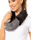 Sakkas Julie Short Wrap Around Two Sided Faux Fur And Ribbed Knit Infinity Scarf#color_Green/Red