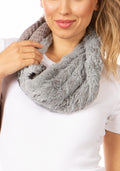 Sakkas Julie Short Wrap Around Two Sided Faux Fur And Ribbed Knit Infinity Scarf#color_Grey/Cream