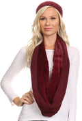 Sakkas Balencia Cool Girl Long Wide Soft Fur Lined Infinity Scarf Beanie Hat Set#color_Burgundy