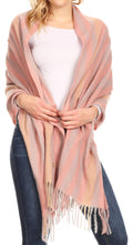 Sakkas Iris Warm Super Soft Cashmere Feel Pashmina Shawl  / Scarf with Fringes#color_Pink/GreyStripe