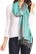 Sakkas Nicola Reversible Warm and Soft Unisex Scarf Stole Wrap Solid Color-block#color_Turquoise