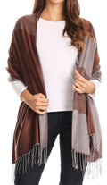 Sakkas Nicola Reversible Warm and Soft Unisex Scarf Stole Wrap Solid Color-block#color_Brown