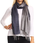 Sakkas Nicola Reversible Warm and Soft Unisex Scarf Stole Wrap Solid Color-block#color_Navy