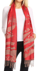 Sakkas Salome  Reversible Silky soft Wrap Shawl Scarf with Lovely Floral Brocade #color_Red