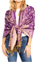 Sakkas Gianna Women's Silky Soft Reversible Floral Woven Pashmina Scarf Shawl Wrap#color_23-D1-Purple