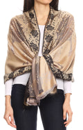Sakkas Matilde Women's Peacock Floral Light and Soft Reversible Scarf Shawl Wrap#color_Gold