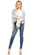 Sakkas Damari Women's Silky Soft Reversible Border Woven Pashmina Scarf Shawl Wrap