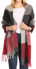 Sakkas Martinna Women's Winter Warm Super Soft and Light Pattern Shawl Scarf Wrap#color_Burgundy/ivory 