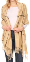 Sakkas Martinna Women's Winter Warm Super Soft and Light Pattern Shawl Scarf Wrap#color_Camel/black 