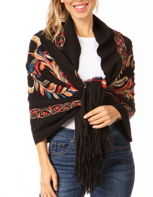 Sakkas Ginata Embroidered Soft Shawl Scarf Wrap, Large 71x27 in