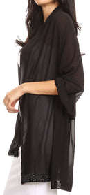 Sakkas Naomi Women Soft Sheer Embellished Chiffon Bridal Wedding Scarf Shawl Wrap