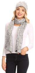 Sakkas Coline Soft Heather Chunky Cable knit Hat and Scarf Set Warm Cozy Winter#color_Grey