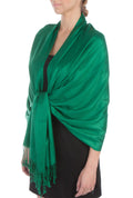 Sakkas Large Soft Silky Pashmina Shawl Wrap Scarf Stole in Solid Colors#color_EmeraldGreen