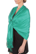Sakkas Large Soft Silky Pashmina Shawl Wrap Scarf Stole in Solid Colors#color_JadeGreen