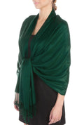 Sakkas Large Soft Silky Pashmina Shawl Wrap Scarf Stole in Solid Colors#color_DarkGreen