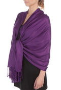 Sakkas Large Soft Silky Pashmina Shawl Wrap Scarf Stole in Solid Colors#color_Eggplant