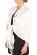 Sakkas Large Soft Silky Pashmina Shawl Wrap Scarf Stole in Solid Colors#color_OffWhite