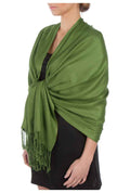 Sakkas Large Soft Silky Pashmina Shawl Wrap Scarf Stole in Solid Colors#color_OliveGreen