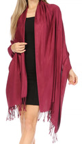Sakkas 78" X 28" Rayon from Bamboo Soft Solid Pashmina Feel Shawl / Wrap / Stole#color_Burgundy