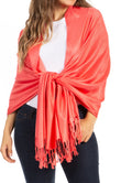 Sakkas 78" X 28" Rayon from Bamboo Soft Solid Pashmina Feel Shawl / Wrap / Stole#color_Coral