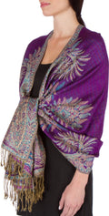 Sakkas 70" x 28" Big Paisley Jacquard Layered Woven Pashmina Shawl / Wrap Stole#color_Purple