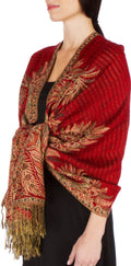 Sakkas 70" x 28" Big Paisley Jacquard Layered Woven Pashmina Shawl / Wrap Stole#color_Red
