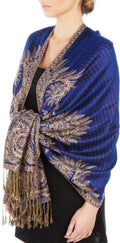 Sakkas 70" x 28" Big Paisley Jacquard Layered Woven Pashmina Shawl / Wrap Stole#color_RoyalBlue
