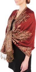 Sakkas 70" x 28" Big Paisley Jacquard Layered Woven Pashmina Shawl / Wrap Stole#color_RustBrown