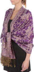Sakkas Double Layer Jacquard Paisley Pashmina Shawl / Wrap / Stole#color_Purple/Champagne