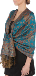 Sakkas Double Layer Jacquard Paisley Pashmina Shawl / Wrap / Stole#color_Turquoise