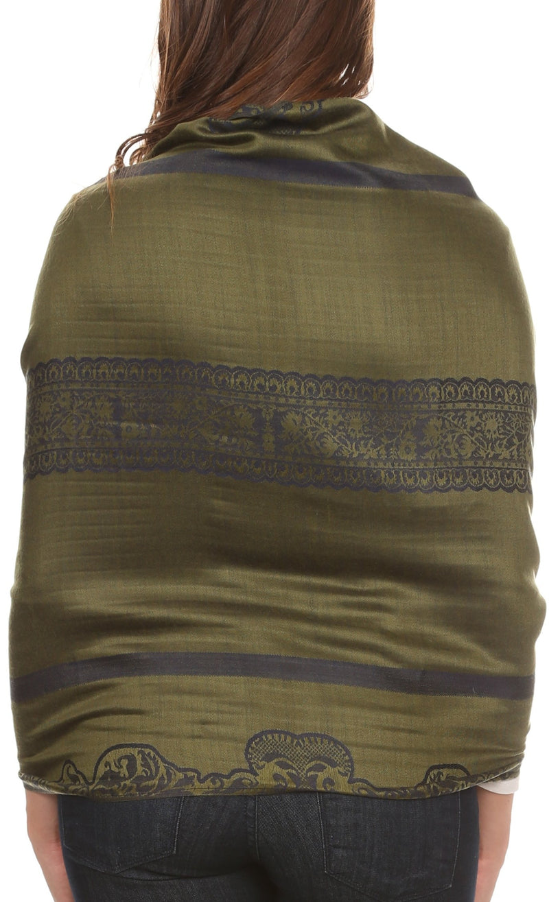 Sakkas Maela Long Extra Wide Traditional Patterned Fringe Pashmina Shawl / Scarve