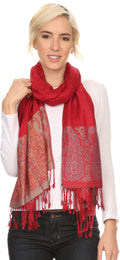 Sakkas Bela Long Wide Multi Patterned Tassel Fringe Pashmina Shawl / Wrap / Stole#color_Red