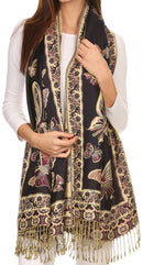 Sakkas Liua Long Wide Woven Patterned Design Multi Colored Pashmina Shawl / Scarf