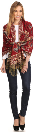 Sakkas Liua Long Wide Woven Patterned Design Multi Colored Pashmina Shawl / Scarf