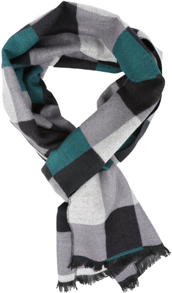 Sakkas Lawren Long Multi Colored Checkered Warm UniSex Cashmere Feel Scarf#color_Aqua