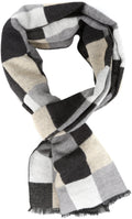 Sakkas Lawren Long Multi Colored Checkered Warm UniSex Cashmere Feel Scarf#color_Black