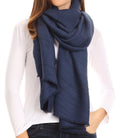 Sakkas Cara Pleated Crinkle Soft and Warm Shawl/ Wrap/ Stole#color_Navy