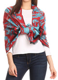 Sakkas Adele Floral Ornate Soft and Warm Pashmina Shawl Scarf Wrap Stole#color_Red/Turquoise