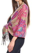 Sakkas Aurora Floral Rose Pashmina Scarf Shawl Wrap with Fringe Super Warm Soft