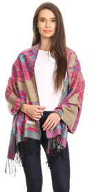 Sakkas Aurora Floral Rose Pashmina Scarf Shawl Wrap with Fringe Super Warm Soft