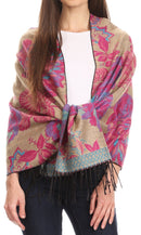 Sakkas Aurora Floral Rose Pashmina Scarf Shawl Wrap with Fringe Super Warm Soft