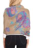 Sakkas Aurora Floral Rose Pashmina Scarf Shawl Wrap with Fringe Super Warm Soft