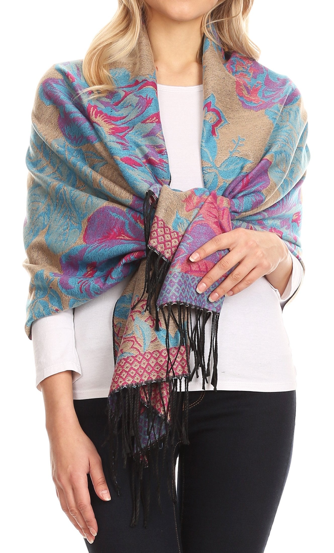 Chales Moda Beige Tostado,pashminas Florales | Bufandas Mujer